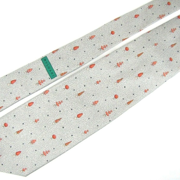 BVLGARI Tie Gray Pictorial Topiary Seven 7 Fold - Picture 6 of 8